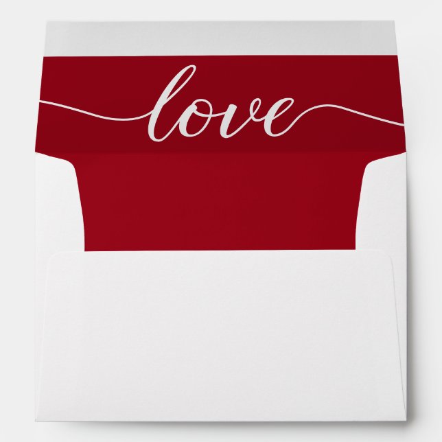 Red Lining Love Script elegant Wedding Custom Envelope (Back (Bottom))