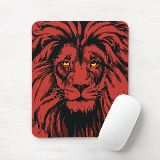 Red Lion Mouse Pad | Colourful Lion Head (With Mouse)