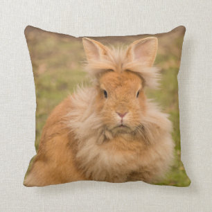 Red Lionhead Pet Bunny Rabbit Throw Pillow