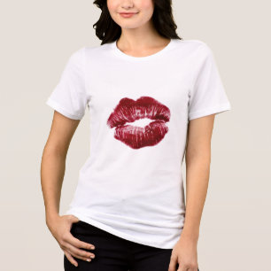 Red Lip Kiss Mark Baddie Aesthetic T-Shirt Tri-Blend Shirt