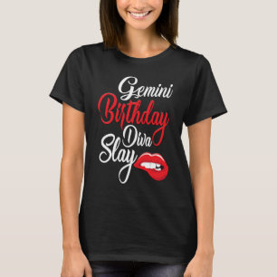 Red Lip Print Gemini Queen May Girl June BIrthday  T-Shirt