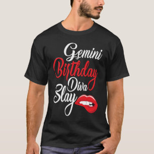 Red Lip Print Gemini Queen May Girl June BIrthday T-Shirt