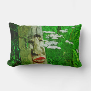 Red Lipped American Indian Totem Among Wildflowers Lumbar Cushion