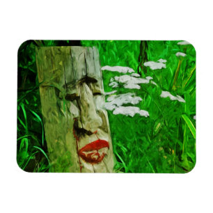 Red Lipped Totem Among Flowers Abstract Magnet