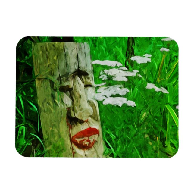 Red Lipped Totem Among Flowers Abstract Magnet (Horizontal)