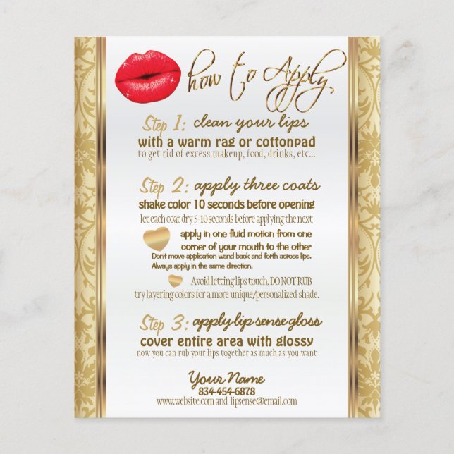 Red Lips and Gold Damask Instructions Flyer (Front)