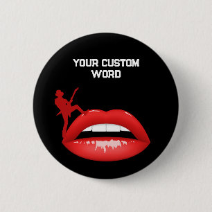 Red Lips and Guitarist Button   Patches Black 