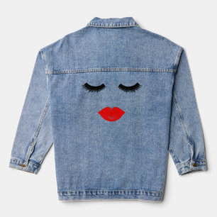Red Lips and Lashes Denim Jacket