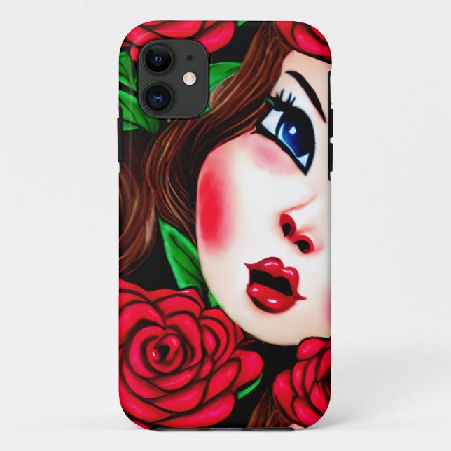 Red Lips and Red Roses Pattern Case-Mate iPhone Case (Back)