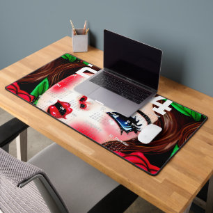 Red Lips and Red Roses Pattern Desk Mat