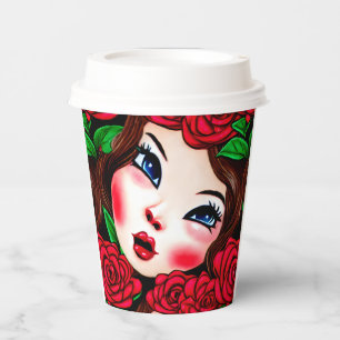 Red Lips and Red Roses Pattern Paper Cups