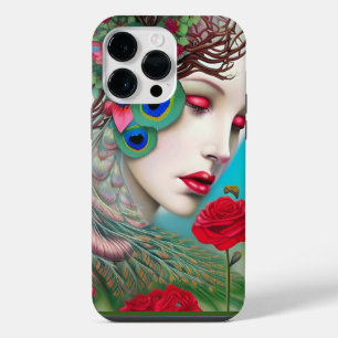 Red Lips and Roses Peacock Abstract iPhone 14 Pro Max Case