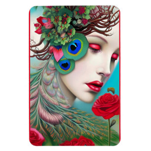 Red Lips and Roses Peacock Abstract Magnet