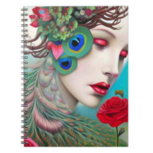 Red Lips and Roses Peacock Abstract Notebook