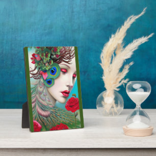 Red Lips and Roses Peacock Abstract Plaque