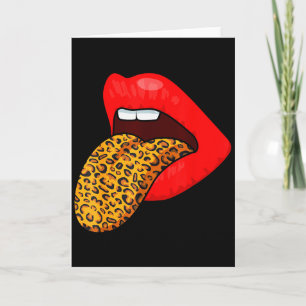 Red Lips Animal Print Leopard Tongue Valentine Shi Card