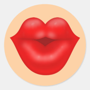 Red lips big kiss classic round sticker
