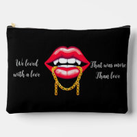 Red Lips Biting a Stylish Golden Chain