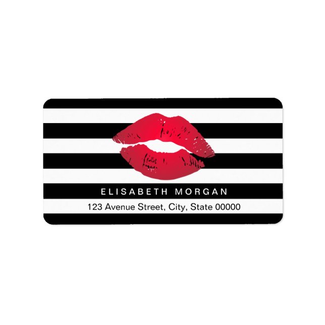 Red Lips Black White Stripes Label (Front)