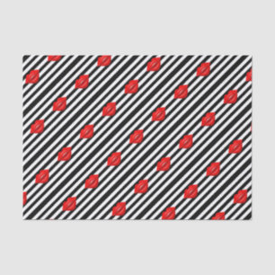 Red lips black white stripes tissue paper
