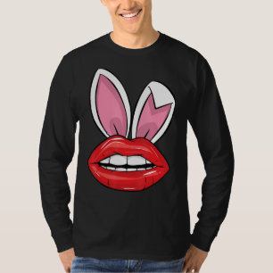 Red Lips Bunny Ears Easter Day Funny Girls T-Shirt