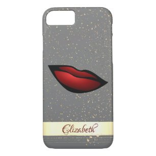 Red Lips, Confetti, Gold Stripe - Personalised iPhone 8/7 Case