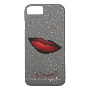 Red Lips, Confetti, Gold Stripes - Personalised iPhone 8/7 Case