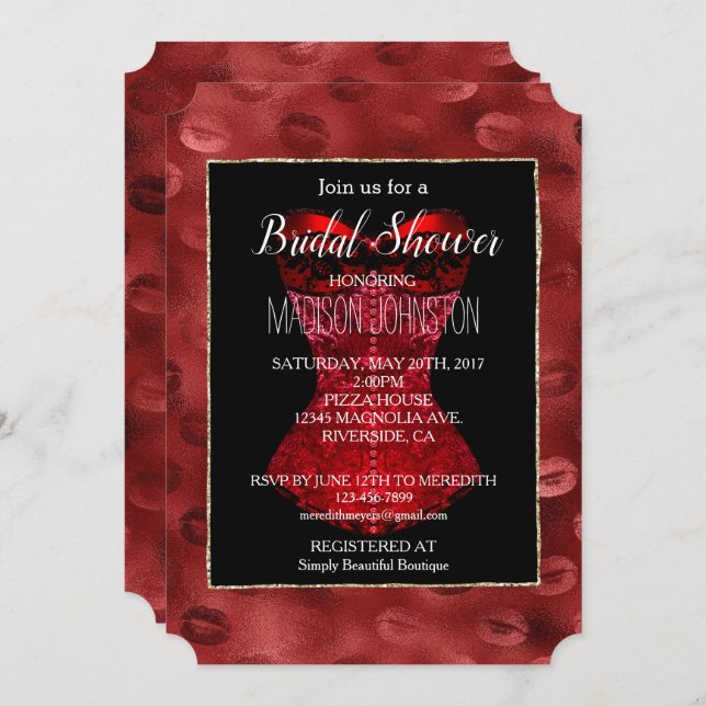 Red Lips Corset Bridal Invitation (Front/Back)