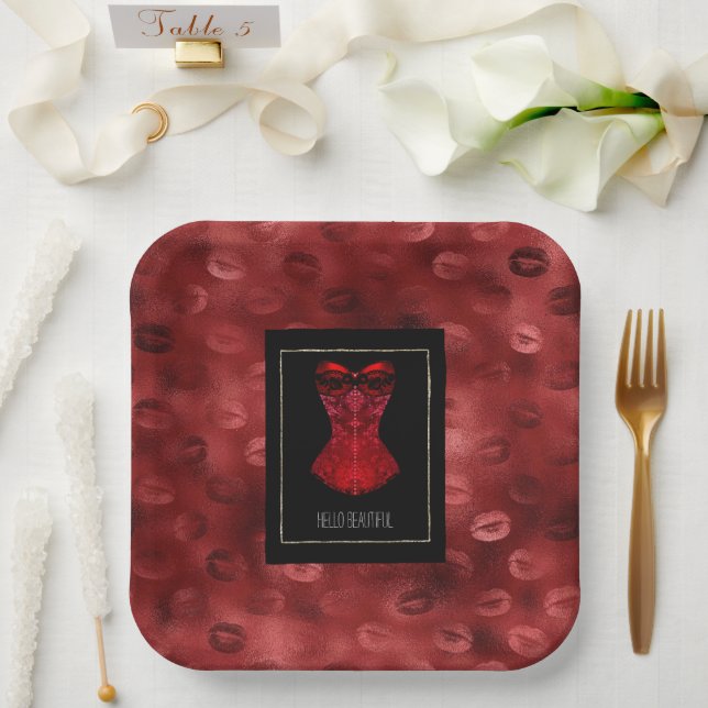 Red Lips Corset Bridal Shower Paper Plate (Wedding)