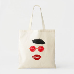 Red Lips & Day Dream text with red glasses hat Tote Bag