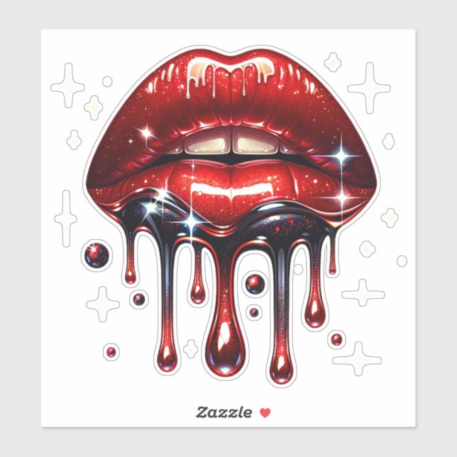 Red Lips Dripping Glitter Glam Faux Sparkle (Sheet)
