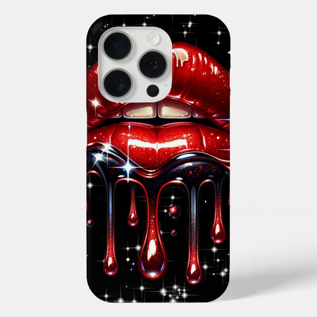 Red Lips Dripping Glitter Glam Sparkle Case-Mate iPhone Case (Back)