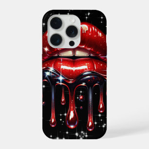 Red Lips Dripping Glitter Glam Sparkle iPhone 15 Pro Case
