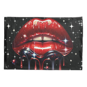 Red Lips Dripping Glitter Glam Sparkle Pillowcase