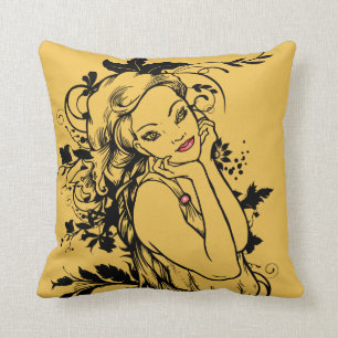 Red Lips Floral Girl Cushion