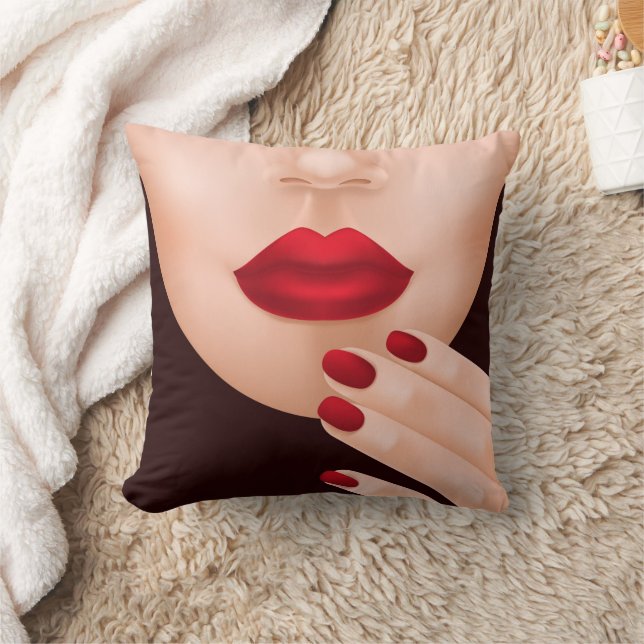 Red Lips Illustration Throw Pillow (Blanket)