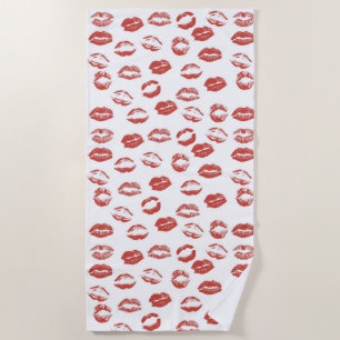 Red Lips Kiss Beach Towel