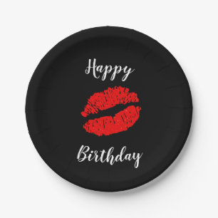 Red Lips Kiss Beauty Makeup Birthday Party Paper Plate