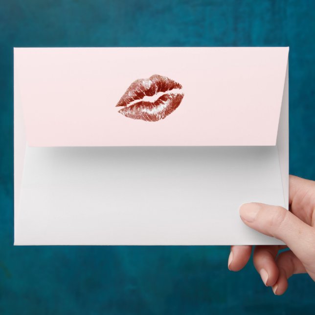 Red Lips Kiss Blush Pink White Envelope (Hand)