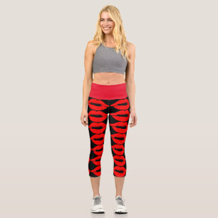 RED LIPS KISS CAPRI YOGA LEGGINGS