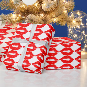 RED LIPS KISS CHRISTMAS WRAPPING PAPER