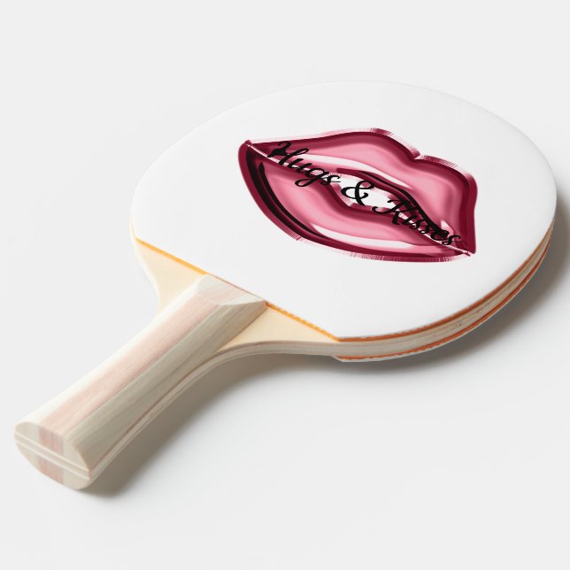 Red Lips Kiss Hearts Ping Pong Paddle (Front Angle)