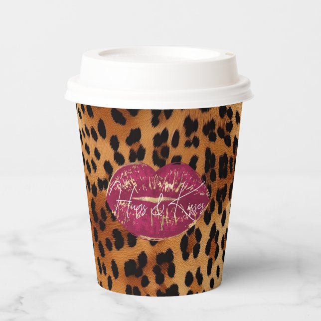 Red Lips Kiss Leopard  Paper Cups (Front)