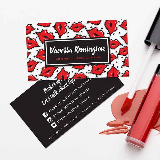 Red Lips Kiss Lipstick & Beauty Distributor Custom Business Card (Creator Uploaded)