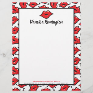 Red Lips Kiss Lipstick & Beauty Distributor Custom Customised Letterhead