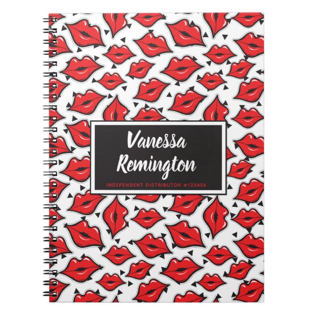 Red Lips Kiss Lipstick & Beauty Distributor Custom Notebook (Front)