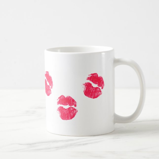 Red Lips Kiss Lipstick Kisses Valentine's Day Love Coffee Mug (Right)