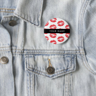 Red Lips, Kiss, Lipstick, Your Name, Personalise 6 Cm Round Badge