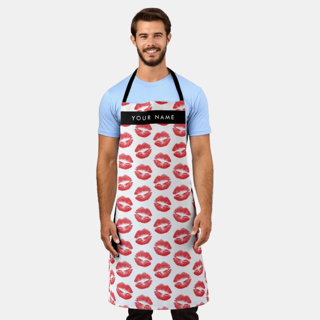 Red Lips, Kiss, Lipstick, Your Name, Personalise Apron (Worn)