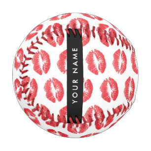 Red Lips, Kiss, Lipstick, Your Name, Personalise Baseball